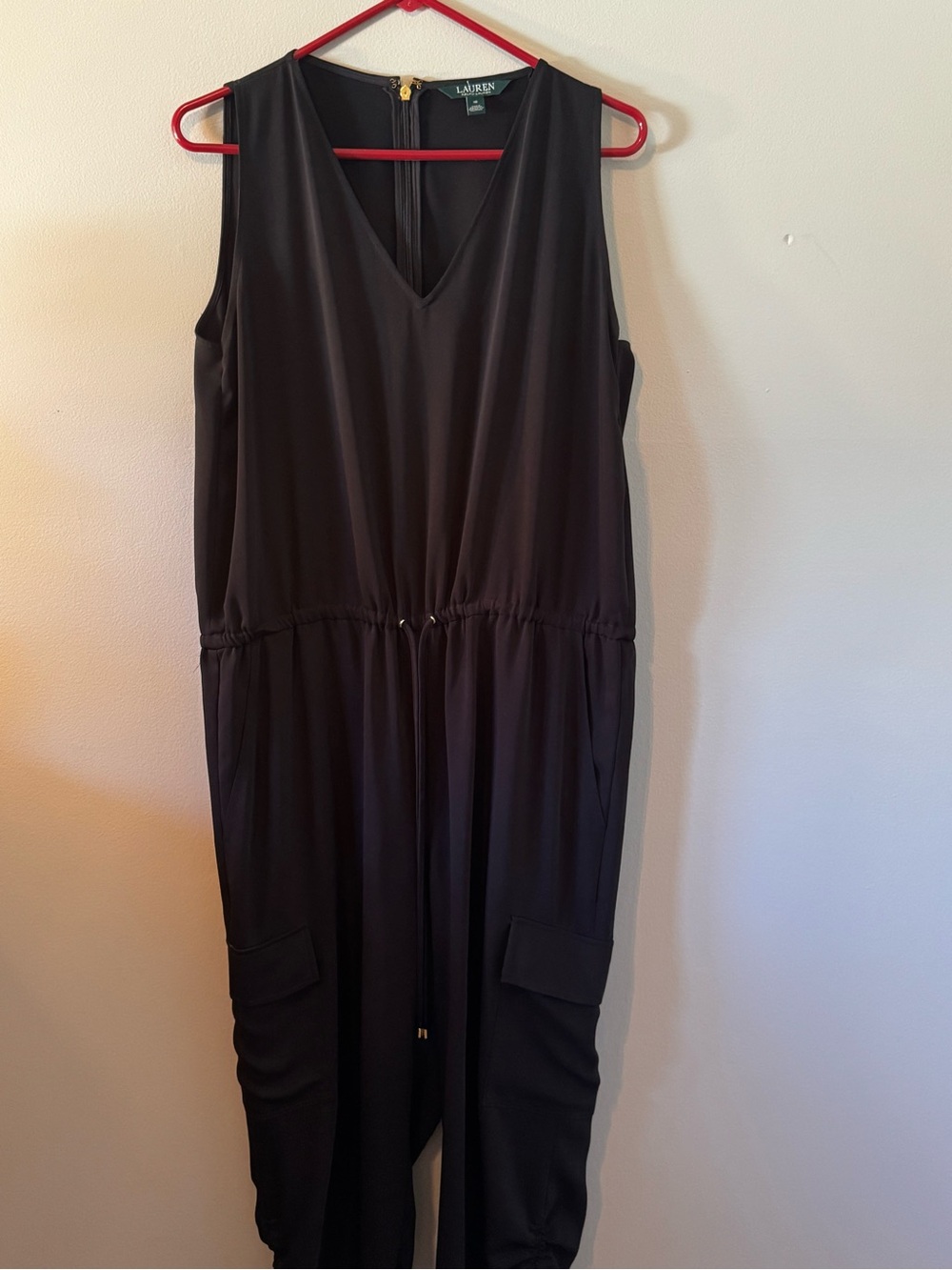 Lauren Ralph Lauren Black V-Neck Sleeveless Drawstring Jumpsuit